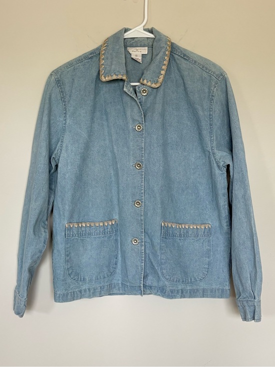 Christopher & Banks Jackets & Blazers - Christopher & Banks Light Wash Embroidered Collar Denim Jacket Size S